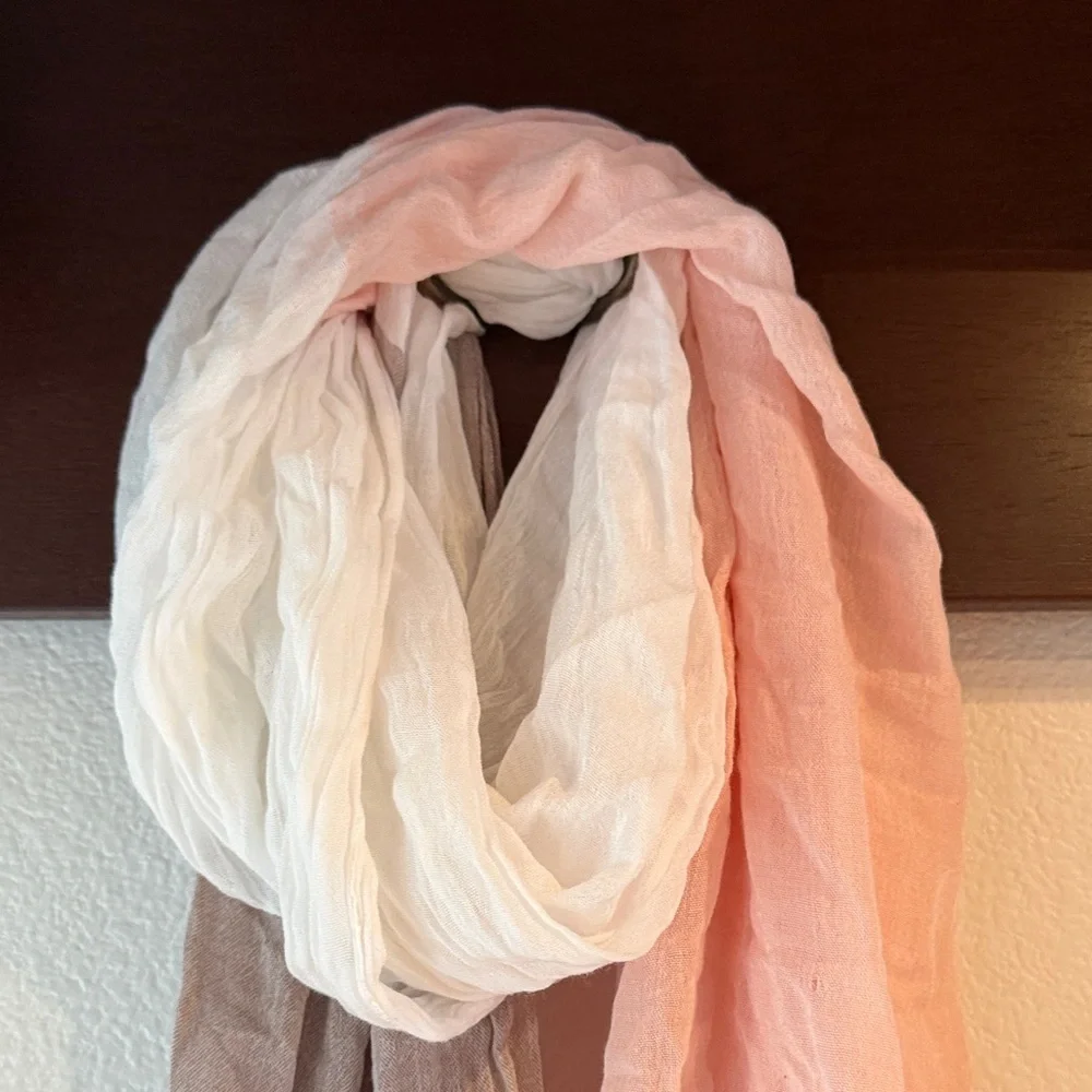 Spumoni Lightweight Colorblock Scarf Wrap with Fringe Ends, Flawed